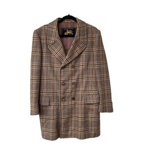 Vintage Herman Phillips Plaid Wool Double-Breasted Coat Brown Unisex with flaws